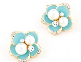 Blue Flower Pearl Stud Earrings